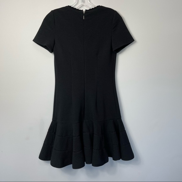 Rebecca Taylor Stretch Texture Scallop V-Neck Mini Drop Waist Ruffle Dress Black - Picture 9 of 16
